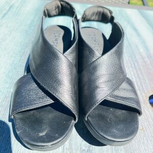 Camper balloon, black leather sling back wedge sandals, size 38 8